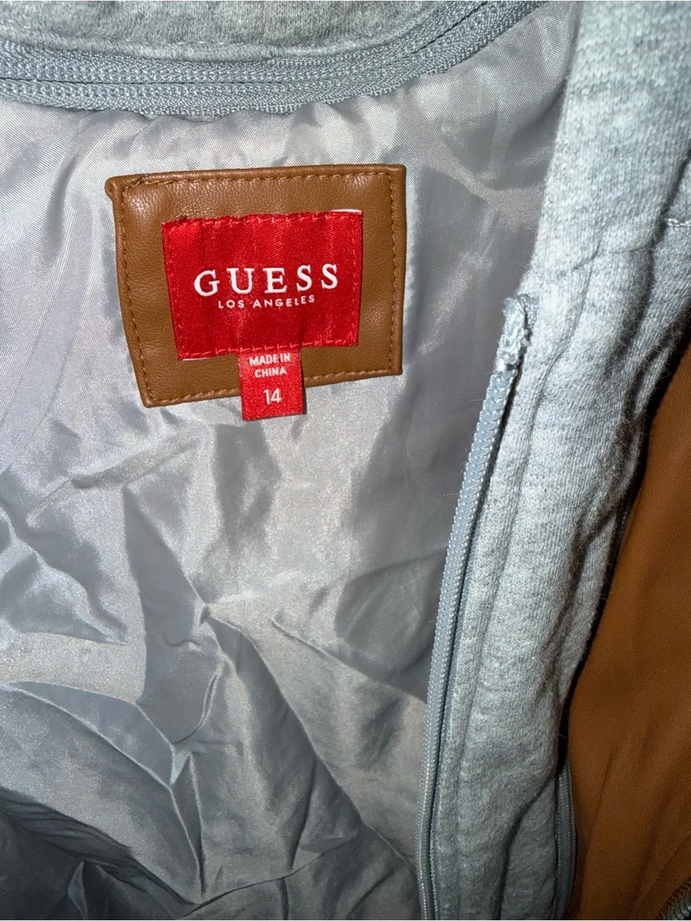 GUESS Brown Bomber Jacket with Gray Hoodie Insert - Kids
